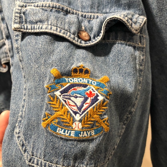 Retro Toronto Blue Jays Denim Style Button Up - Picture 1 of 4